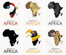 Vector set with african textures map illustrations