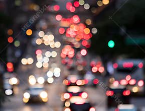 Light blurs from car headlights in New York City