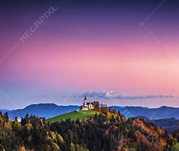 Church of Saint Leonard stands on the Church Hill near the Crni Vrh village