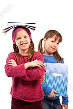 Schoolgirls with exercise books