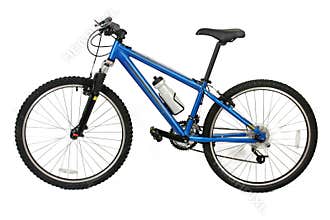 Metallic blue bicycle isolated on white background