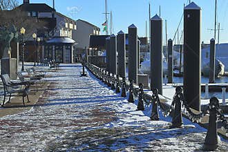 View of Newport Harbour and Wharf in winter.