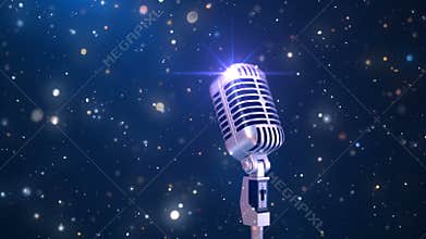 Beautiful Karaoke Background with a Retro Microphone and Magic Particles, Seamless Looped 3d Animation. 4K
