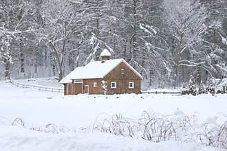 Barn on a Snowy Day In New England