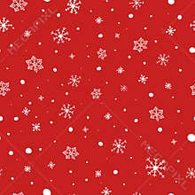 Christmas seamless pattern. White snowflakes on red background. Falling snow vector pattern. Winter Holidays texture