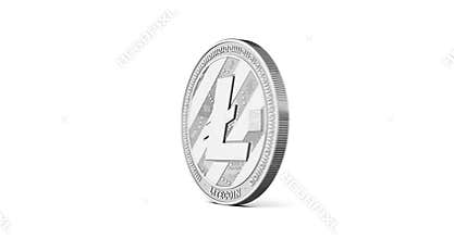 Silver Litecoin spinning clockwise in perfect loop isolated on white background.