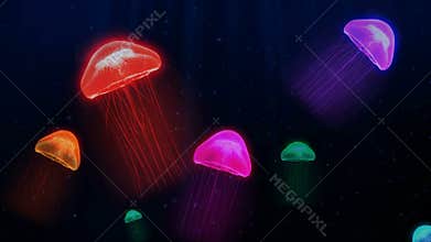 Seamless animation colorful jellyfish in deep sea underwater background pattern in fantasy marine concept