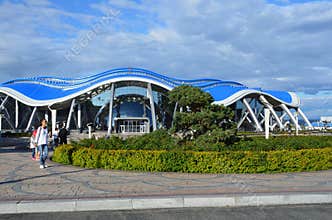 Vladivostok, Russia, September, 14, 2017. People walking near the Oceanarium on the island Russkiy in Vladivostok