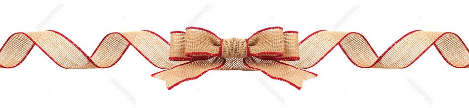 Christmas border with burlap ribbon with red trim isolated
