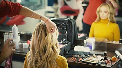 Backstage of working make up artist.