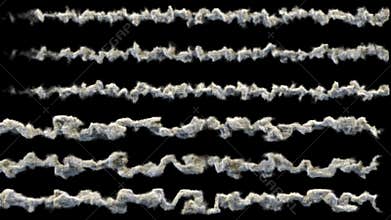 Several smoke meteors or asteroids, trails of smoke, with alpha mask