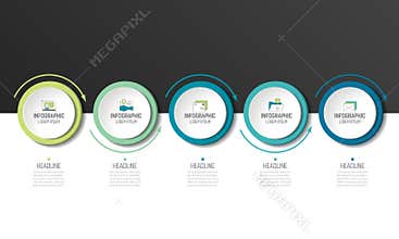 5 step Infographic. Circles with arrows.