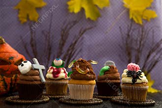 Group of halloween horor cupcakes