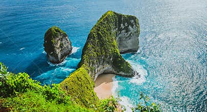 Panoramic shot of Manta Bay or Kelingking Beach on Nusa Penida Island, Bali, Indonesia