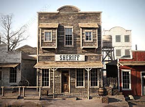 Rustic western town sheriff`s office. 3d rendering.