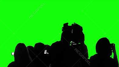 Television crew covering event, live broadcast, media, reporters on green screen