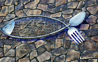 Seafood restaurant sign design metal fish spoon fork