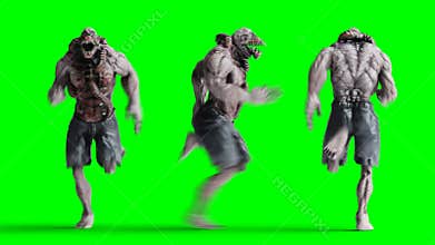 Scary, horror monster. Fear concept. Green screen isolate. Realistic 4K animation.