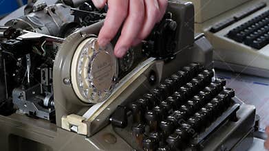 Old tape telex. Send text messages by telegraph.