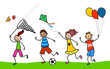 Active kids.Cartoon kids playing.