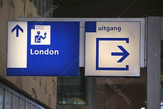 Sign for passport control for the Eurostar travelers to London from Rotterdam Central Station