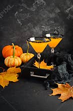 Fall Seasonal Cocktail Pumpkin Martini or Pumpkintini with Black Salt Rim