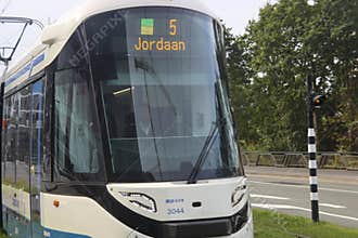 Blue and white Urbos 100 CAF tram runned on line 5 by GVB