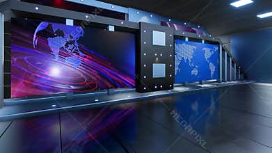 3D Virtual News Studio Background, 3d rendering