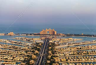 Dubai, UAE - 09.24.2021 Man made island, Palm Jumeirah, Atlantis hotel. Urban
