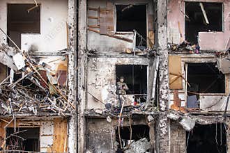 War of Russia against Ukraine. Residential building damaged in Kyiv