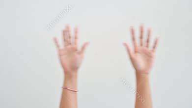 Raise your hand and sway back and forth in comfort on a white background