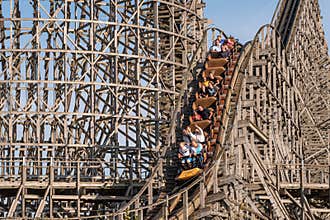 Gigantic wooden roller coaster at Toverland theme park