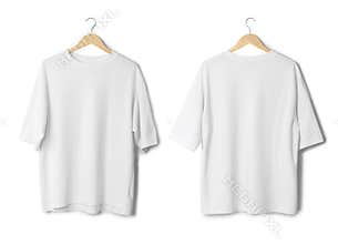 White oversize T shirt mockup hanging isolated on white background with clipping path.