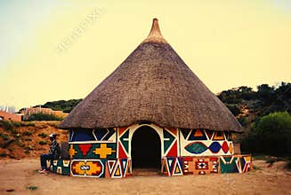 African hut in village