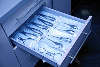 Dental equipment in blue light