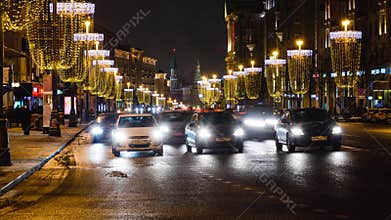 Time-lapse video footage of traffic in the center of Moscow