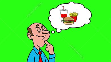 Man thinking about Fast Food - 4k Animation with Green Background