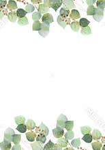 Pale leaves - botanical design banner. Floral pastel watercolor border frame