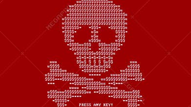 Ransomware (petya) Cyber Attack in action, encrypted files and lock computer, green screen.
