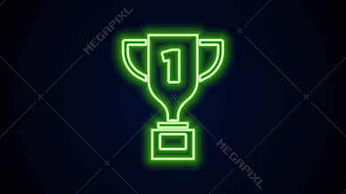 Glowing neon line Award cup icon isolated on black background. Winner trophy symbol. Championship or competition trophy
