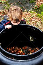 Child looking in compost bin