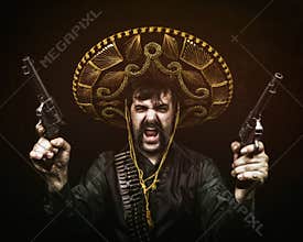 Mexican Bandito with Two Revolvers Old West Pistalero
