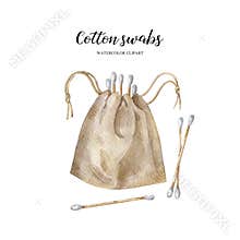 Cotton swabs in linen bag