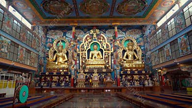 Different statues of Lord Buddha in a Buddhist monastery - Ancient temple, Indian culture, sacred place, religious place