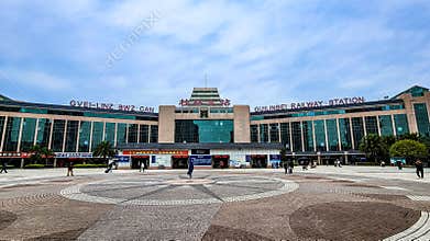 Architectural landscape of railway station in Guilin, Guangxi