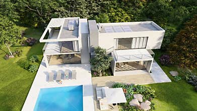 Aerial view of big contemporary villa