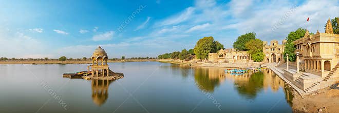 Gadisar lake in the morning at Jaisalmer, Rajasthan, India.