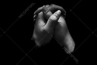 Hands in prayer, pray, black and white, monochrome