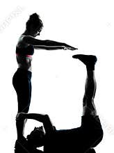 One couple man woman exercising workout fitness