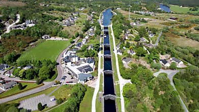 4k drone footage of Neptune`s Staircase in Fort William, Scottish Highlands